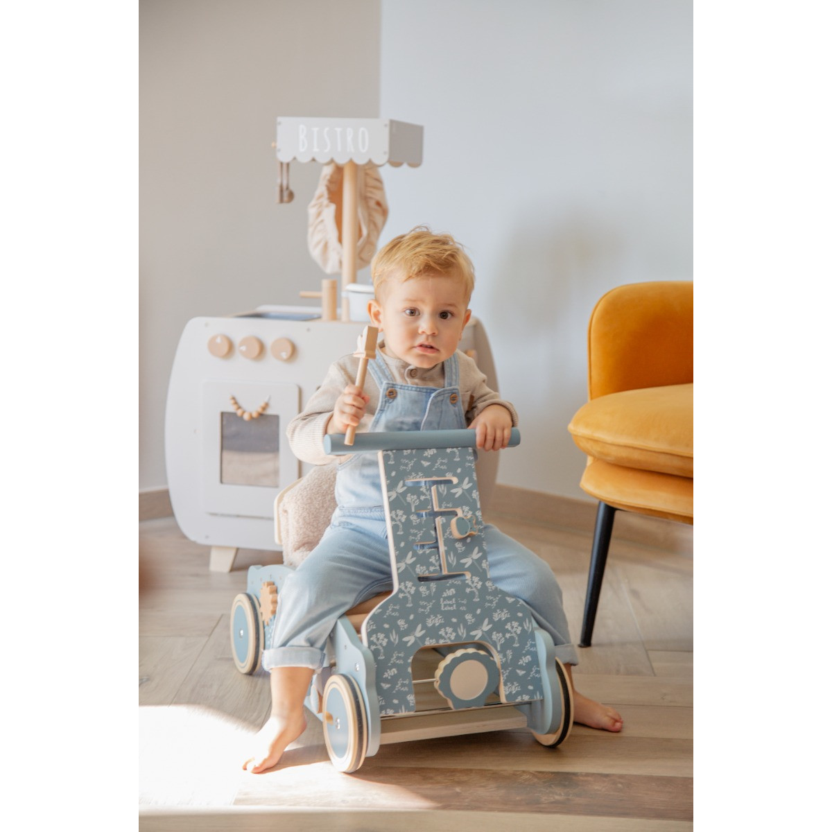 Label Label Blauw Houten 3-in-1 Looptrainer / Loopauto
