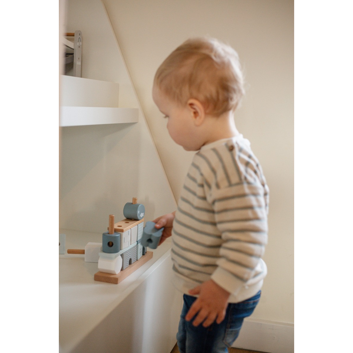 Label Label Blauw Houten Blokken