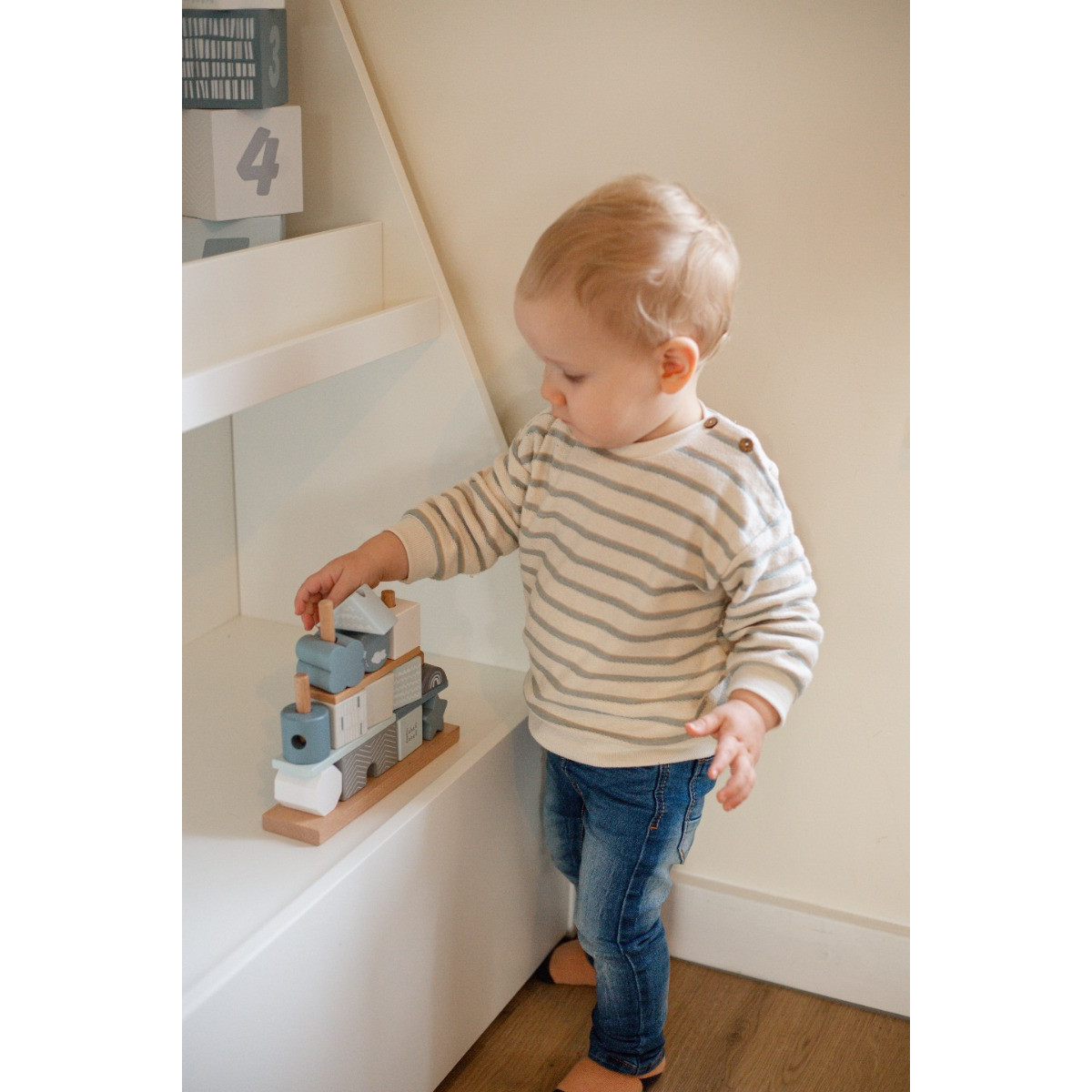 Label Label Blauw Houten Blokken