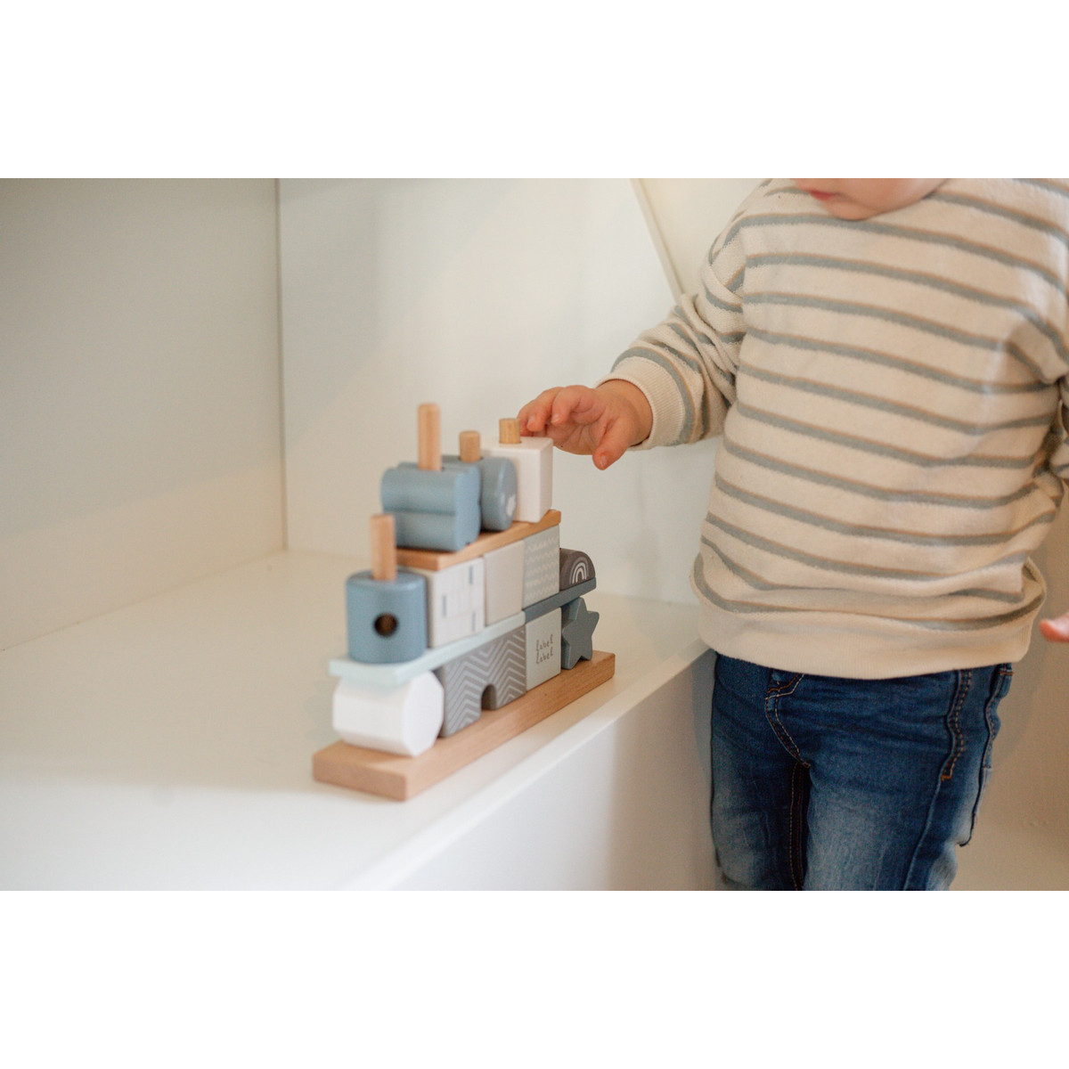 Label Label Blauw Houten Blokken