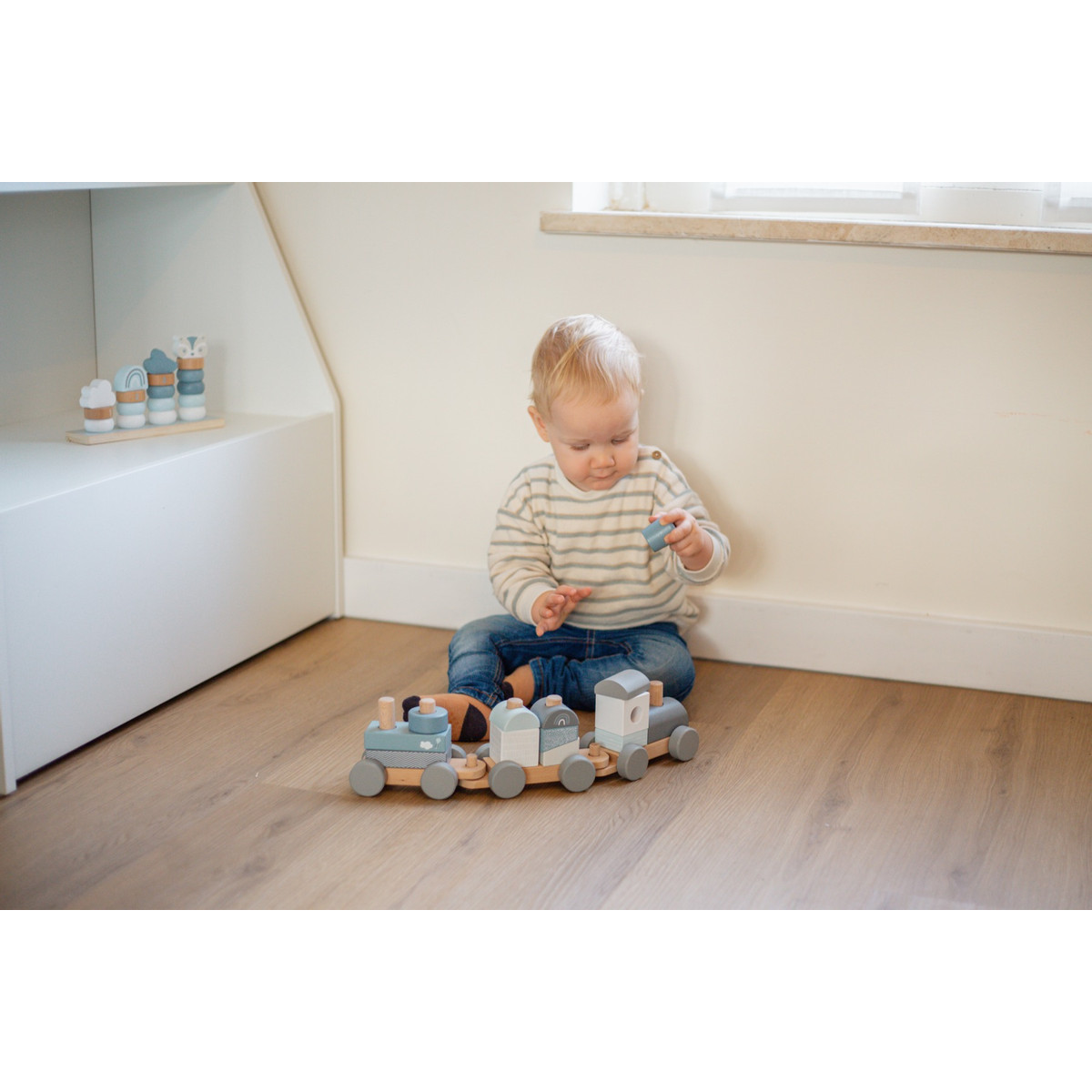 Label Label Blauw Houten Speelgoed Trein