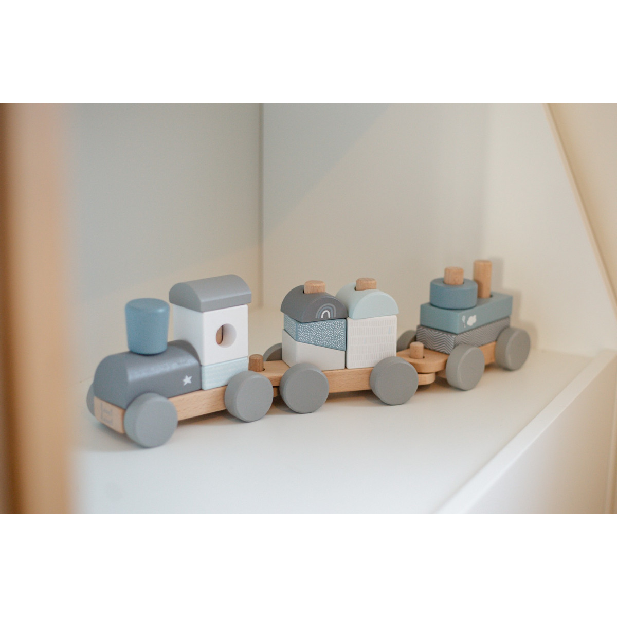 Label Label Blauw Houten Speelgoed Trein