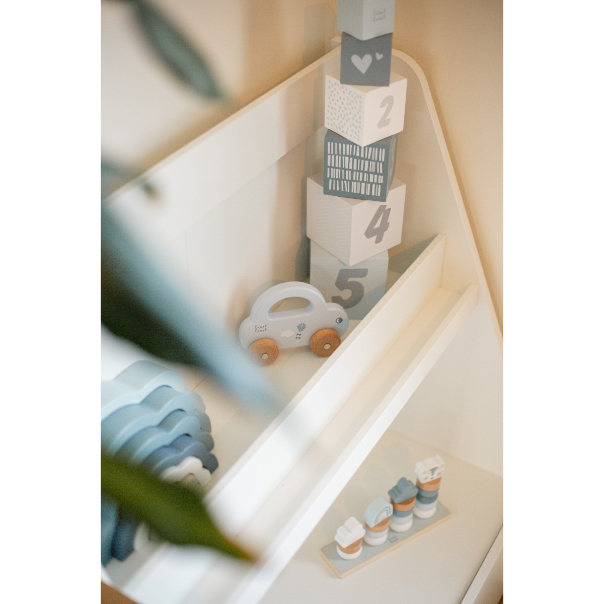 Label Label Blauw Houten Stapelringen