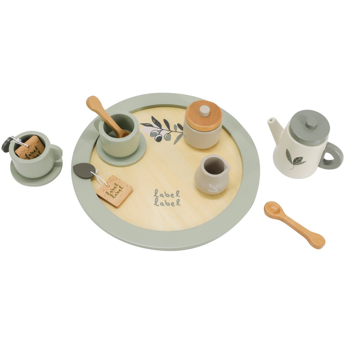 Label Label Olijfgroen Houten Theeservies Set
