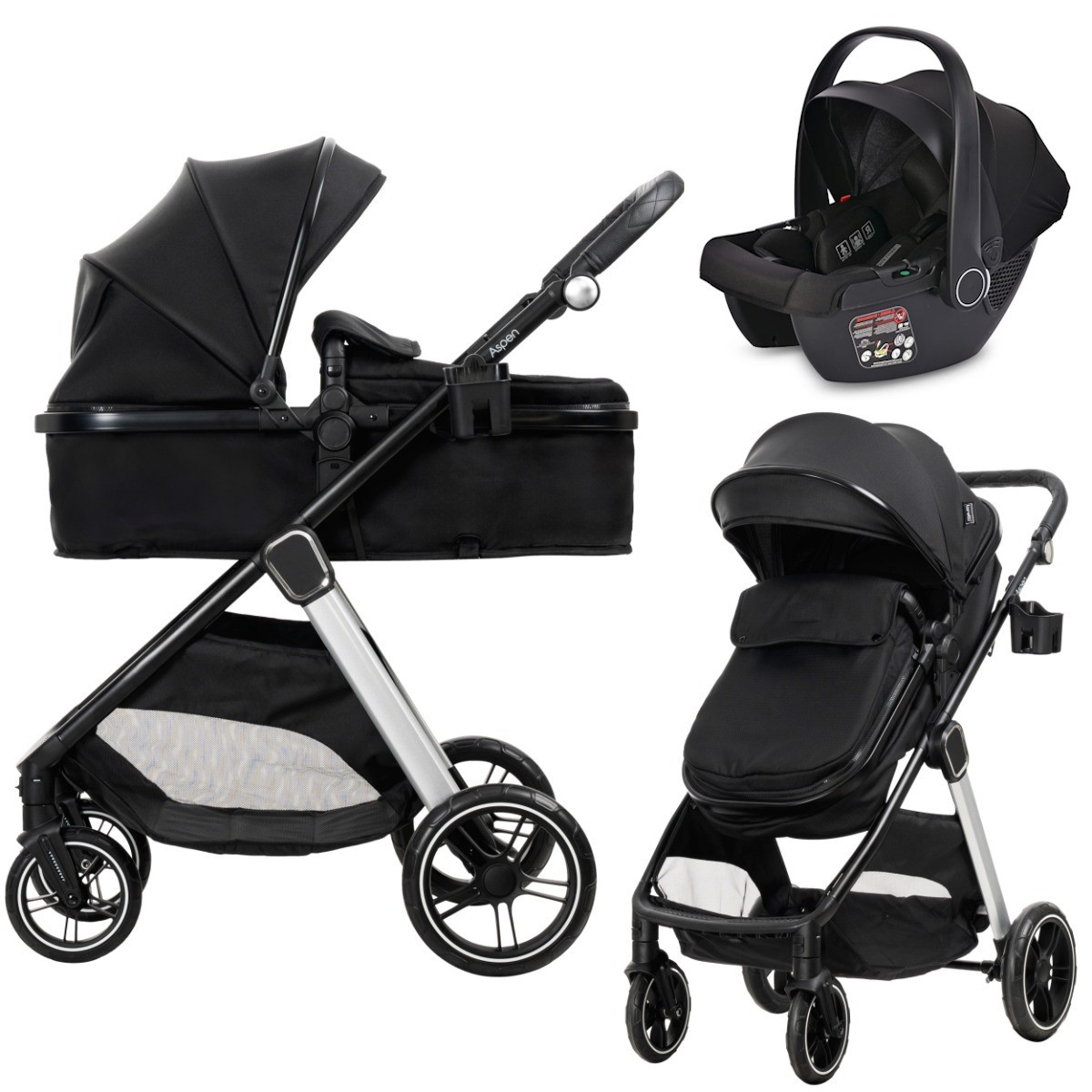 Lorelli Aspen Black 3-in-1 Combi Kinderwagen met i-Size Autostoel