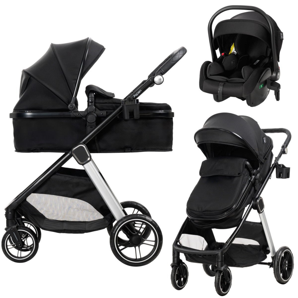 Lorelli Aspen Black 3-in-1 Combi Kinderwagen incl. i-Size Autostoel