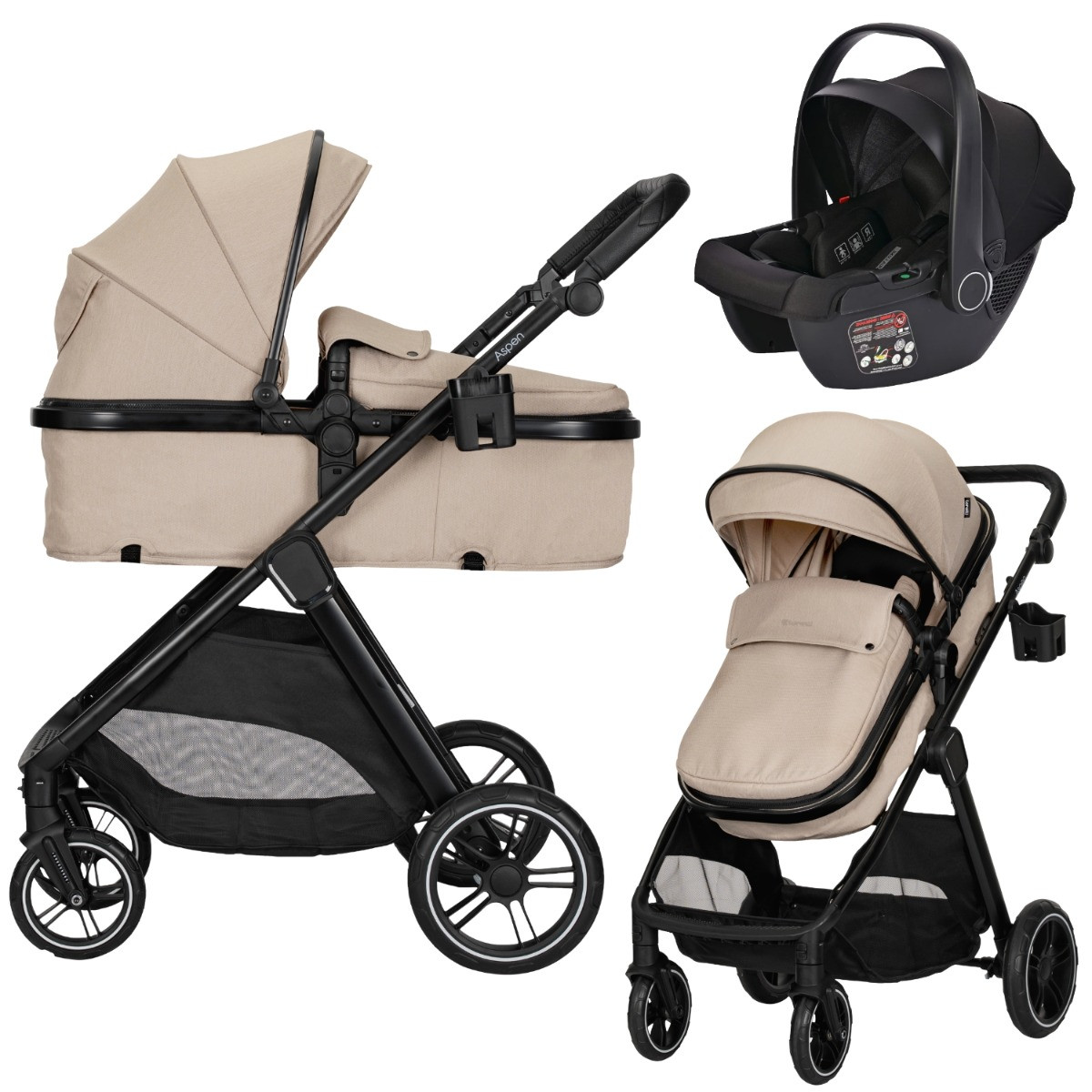Lorelli Aspen Cappuccino 3-in-1 Combi Kinderwagen met i-Size Autostoel