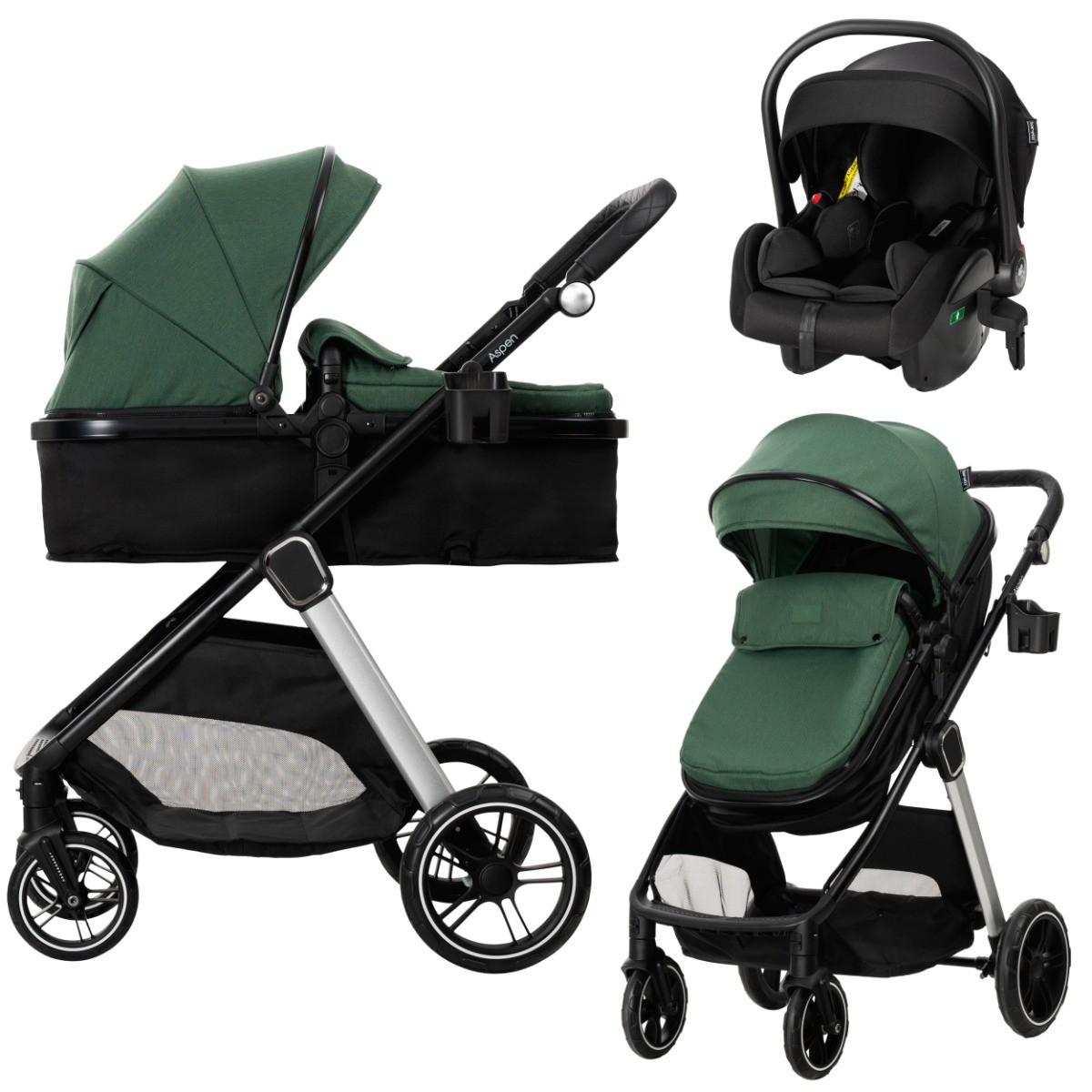 Lorelli Aspen Green 3-in-1 Combi Kinderwagen incl. i-Size Autostoel