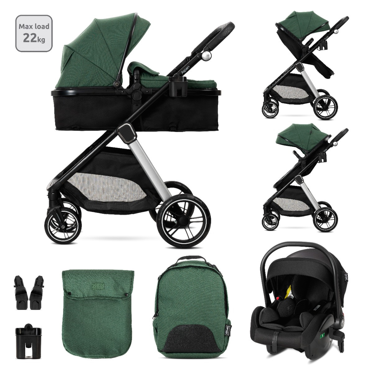 Lorelli Aspen Green 3-in-1 Combi Kinderwagen incl. i-Size Autostoel