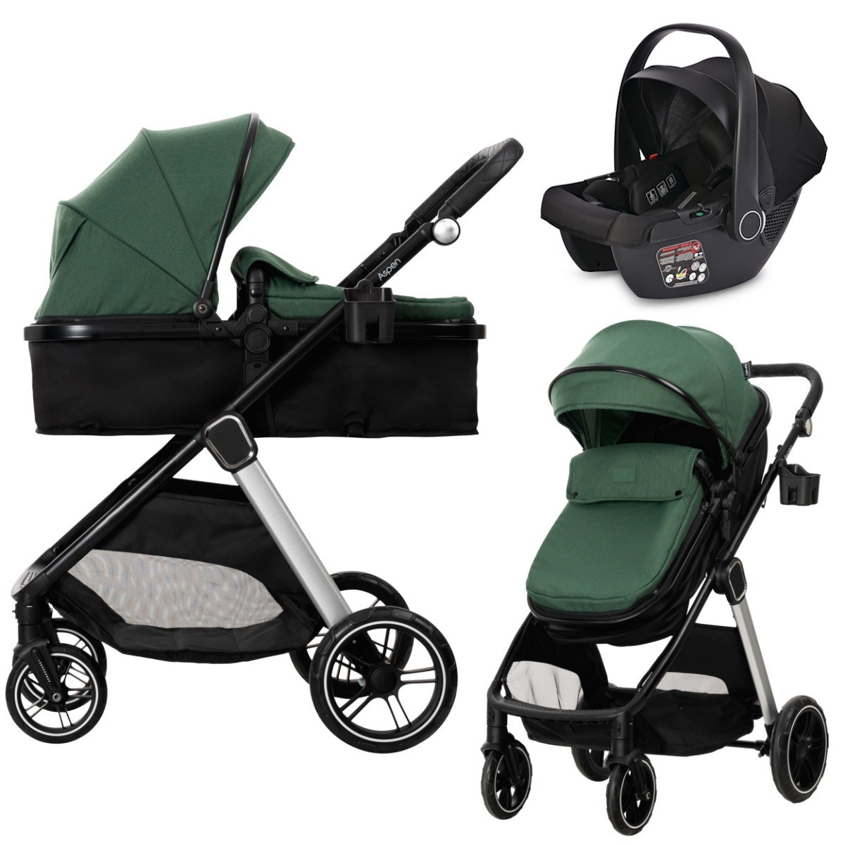 Lorelli Aspen Green 3-in-1 Combi Kinderwagen met i-Size Autostoel