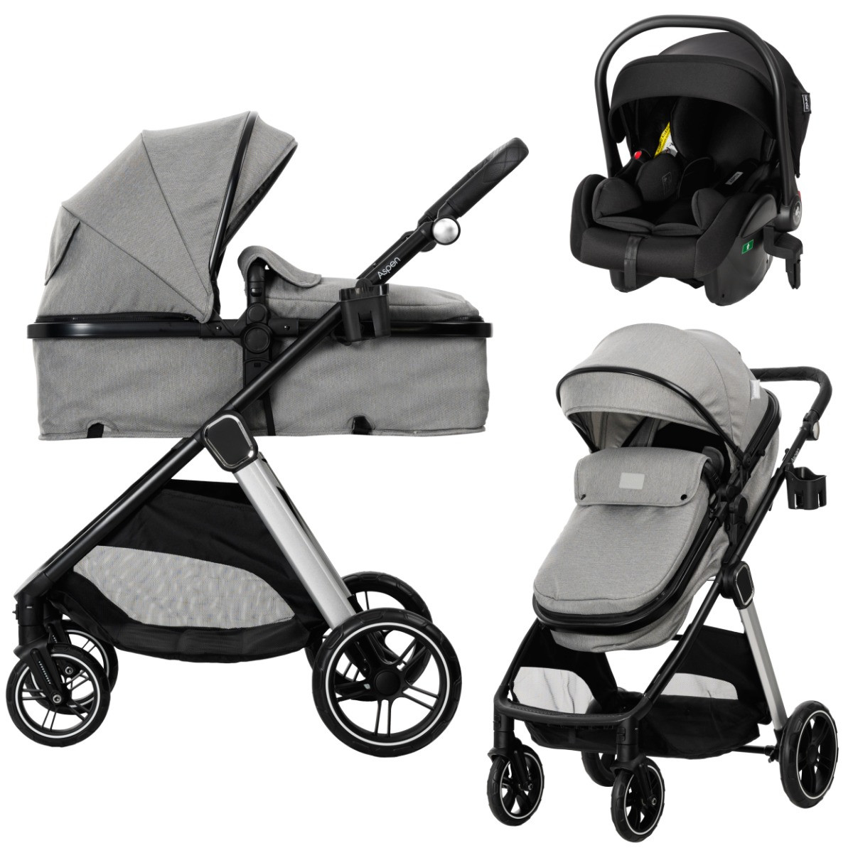 Lorelli Aspen Grey 3-in-1 Combi Kinderwagen incl. i-Size Autostoel