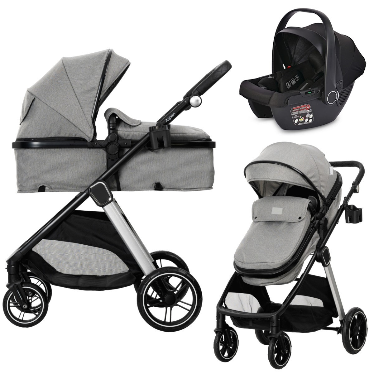 Lorelli Aspen Grey 3-in-1 Combi Kinderwagen met i-Size Autostoel