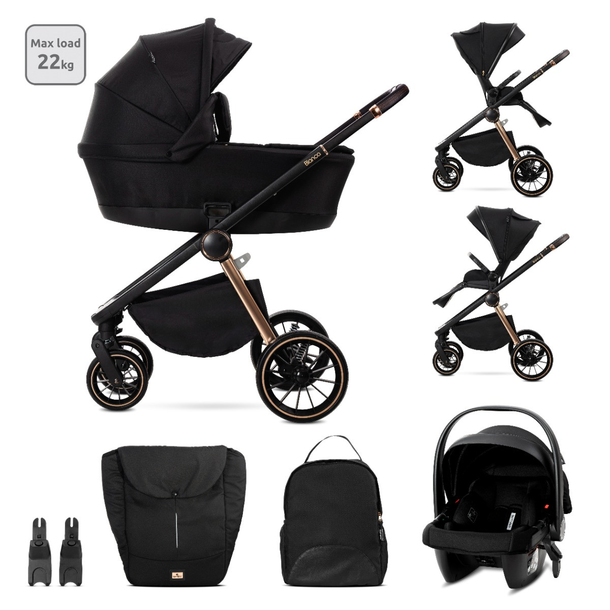 Lorelli Bianca Black 3-in-1 Kinderwagen incl. i-Size Autostoel