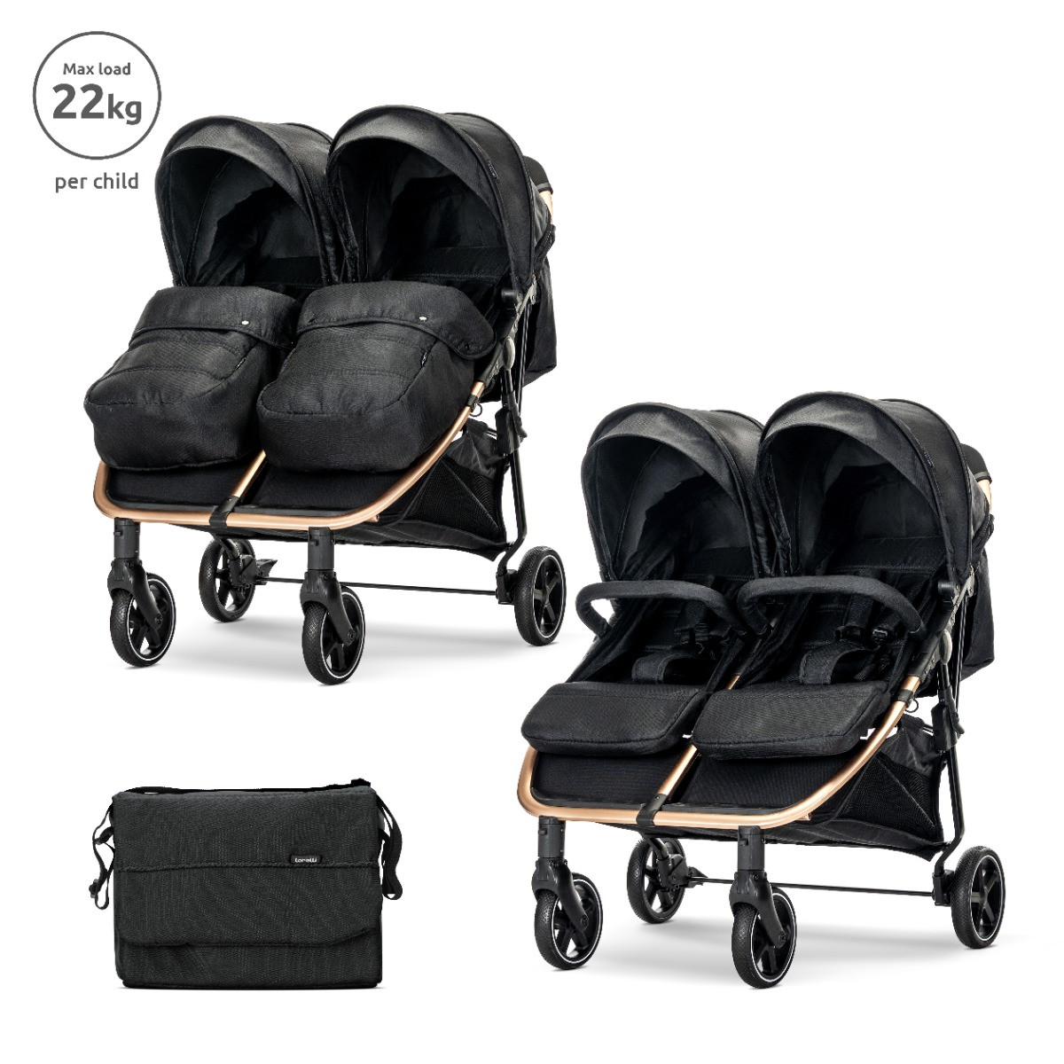 Lorelli Duo Black/Gold Duowagen incl. Luiertas