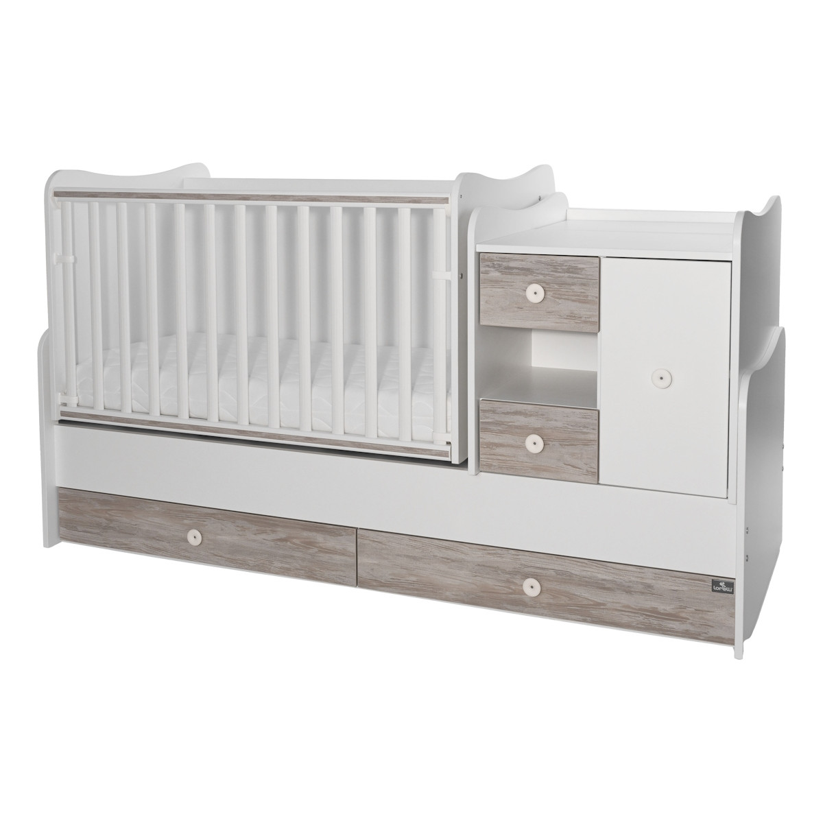 Lorelli Mini Max White/Artwood 2-in-1 Bed en Commode