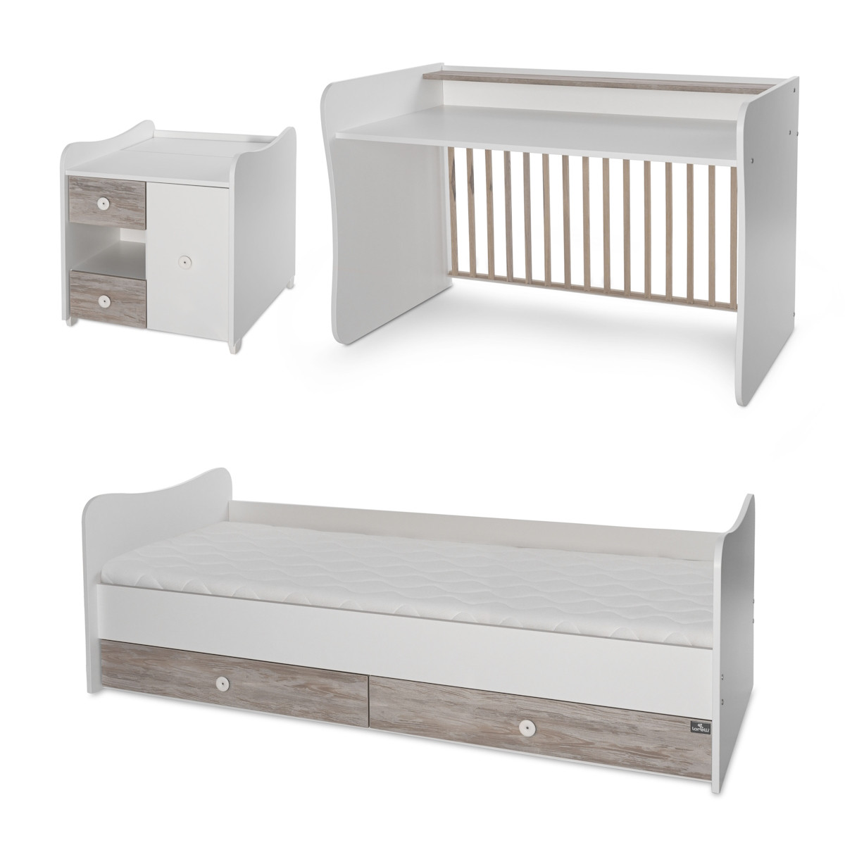 Lorelli Mini Max White/Artwood 2-in-1 Bed en Commode