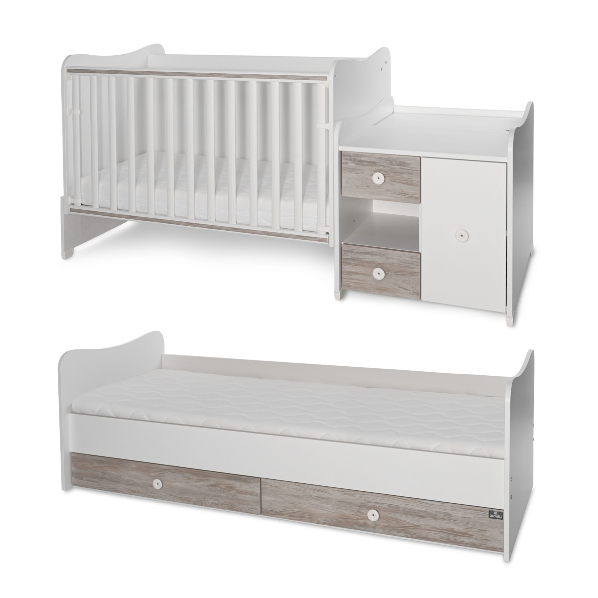 Lorelli Mini Max White/Artwood 2-in-1 Bed en Commode