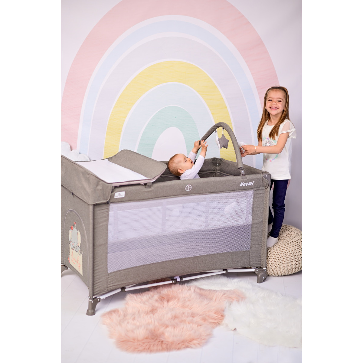 Lorelli Noemi Plus Cool Grey Star Campingbed Met Bodemverhoger