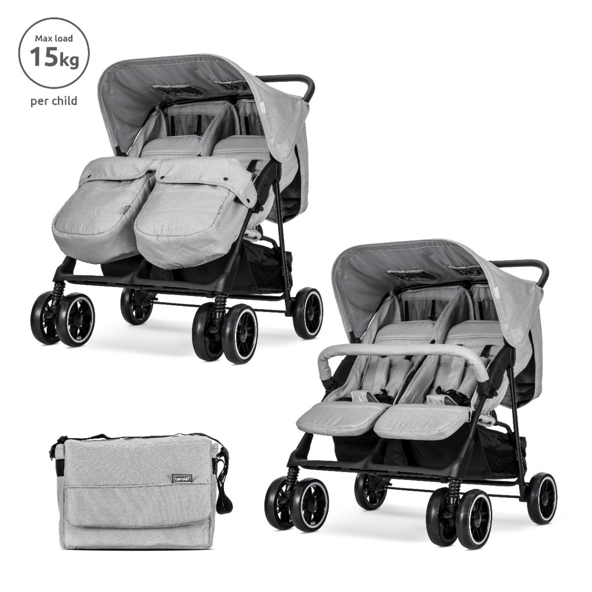 Lorelli Twin Grey Duowagen incl. Luiertas