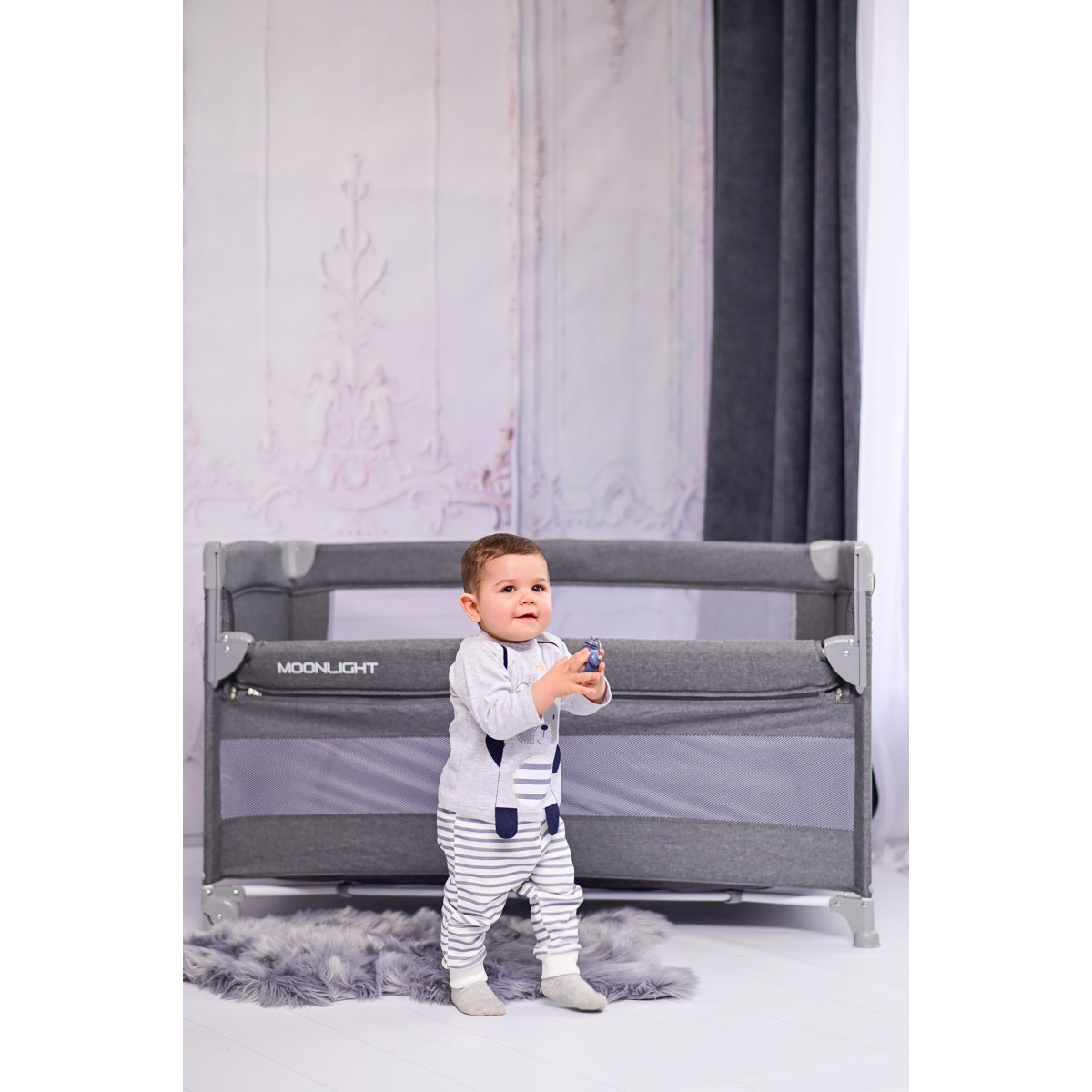 Lorelli Up and Down Cool Grey Bear Campingbedje incl. Bodemverhoger