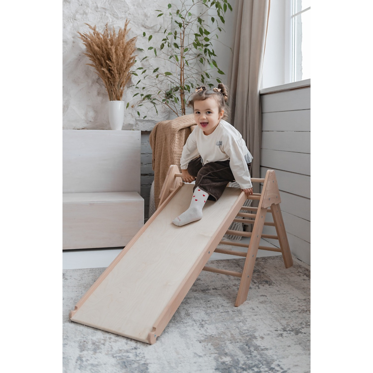 Luna Toys Naturel ECO Houten Klimrek met Glijbaan