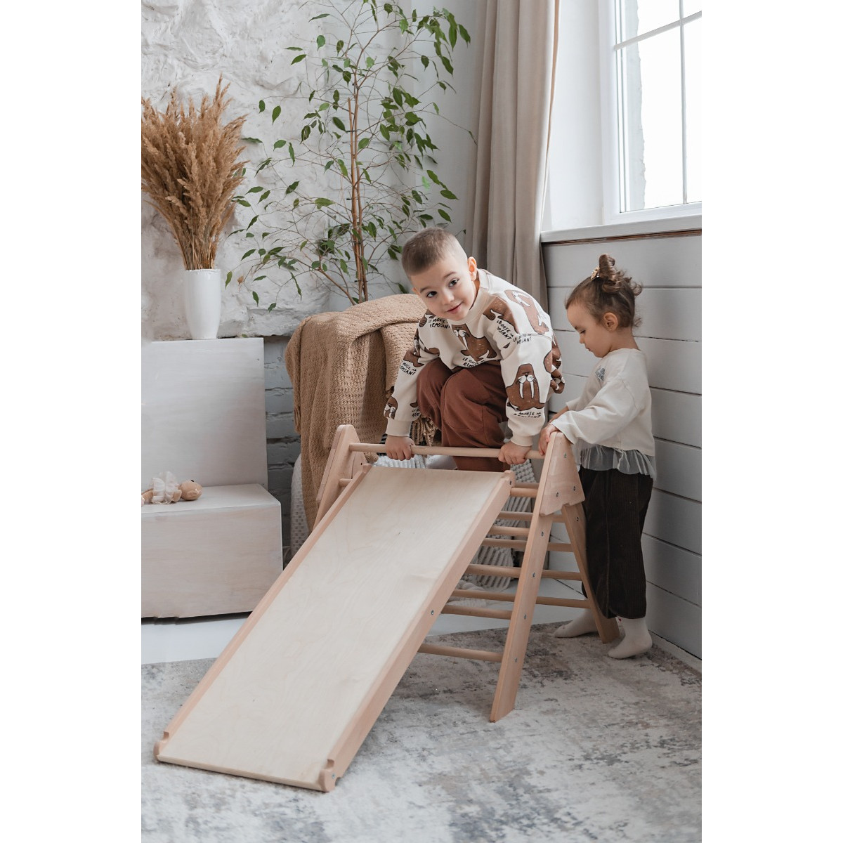 Luna Toys Naturel ECO Houten Klimrek met Glijbaan