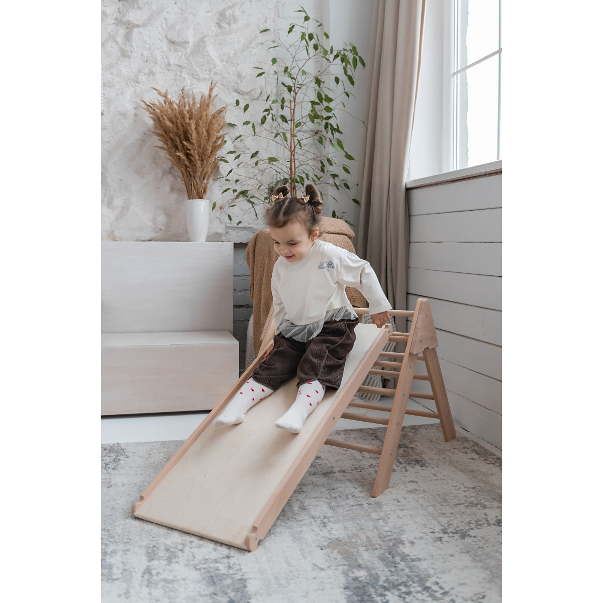 Luna Toys Naturel Houten Klimrek met Glijbaan