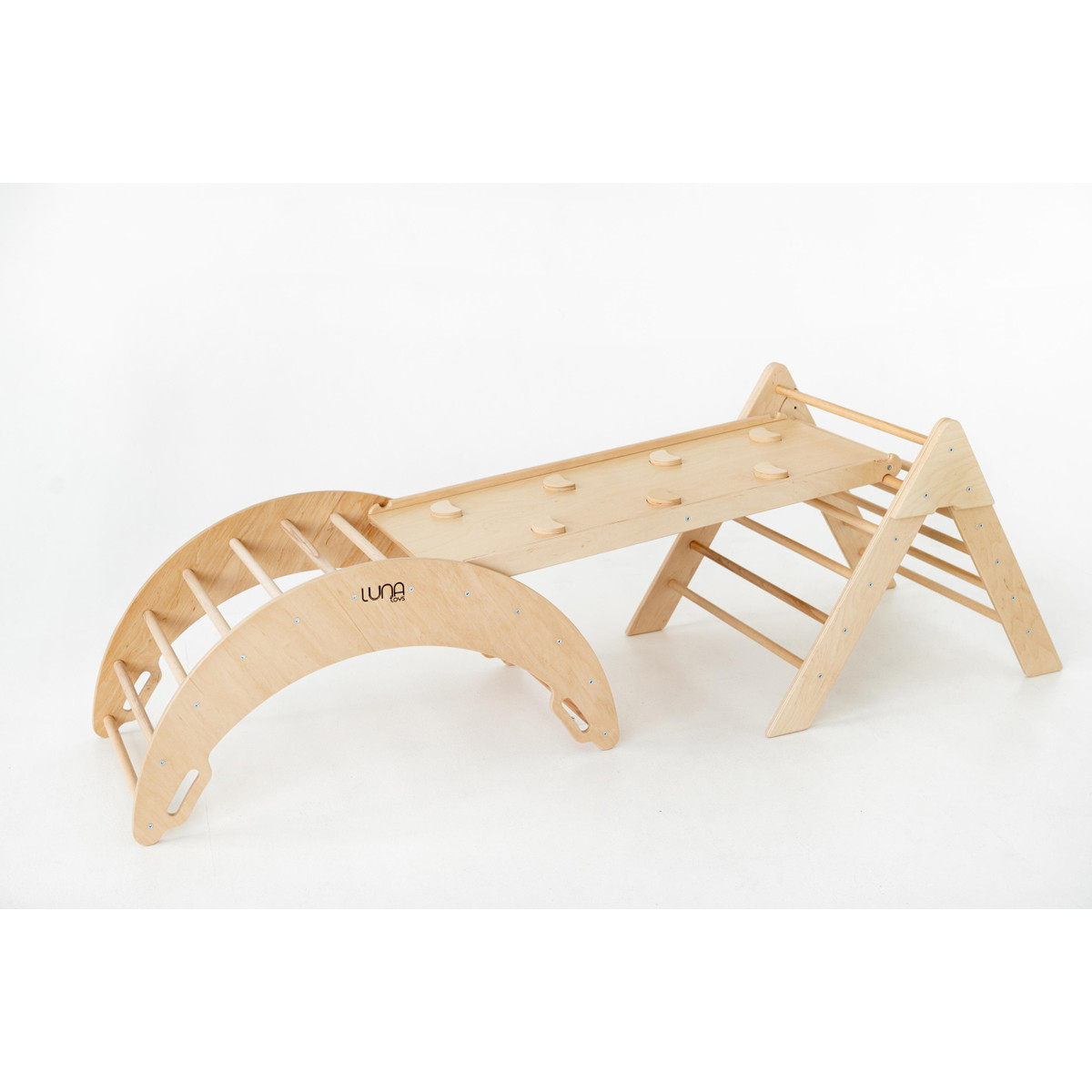 Luna Toys Naturel ECO Houten Klimrek met Glijbaan