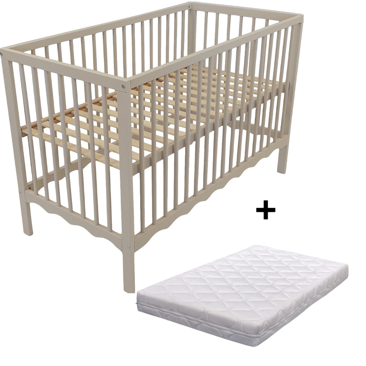 MamaLoes Luno Wave Beige 60 x 120 cm Ledikant + Ledikantmatras