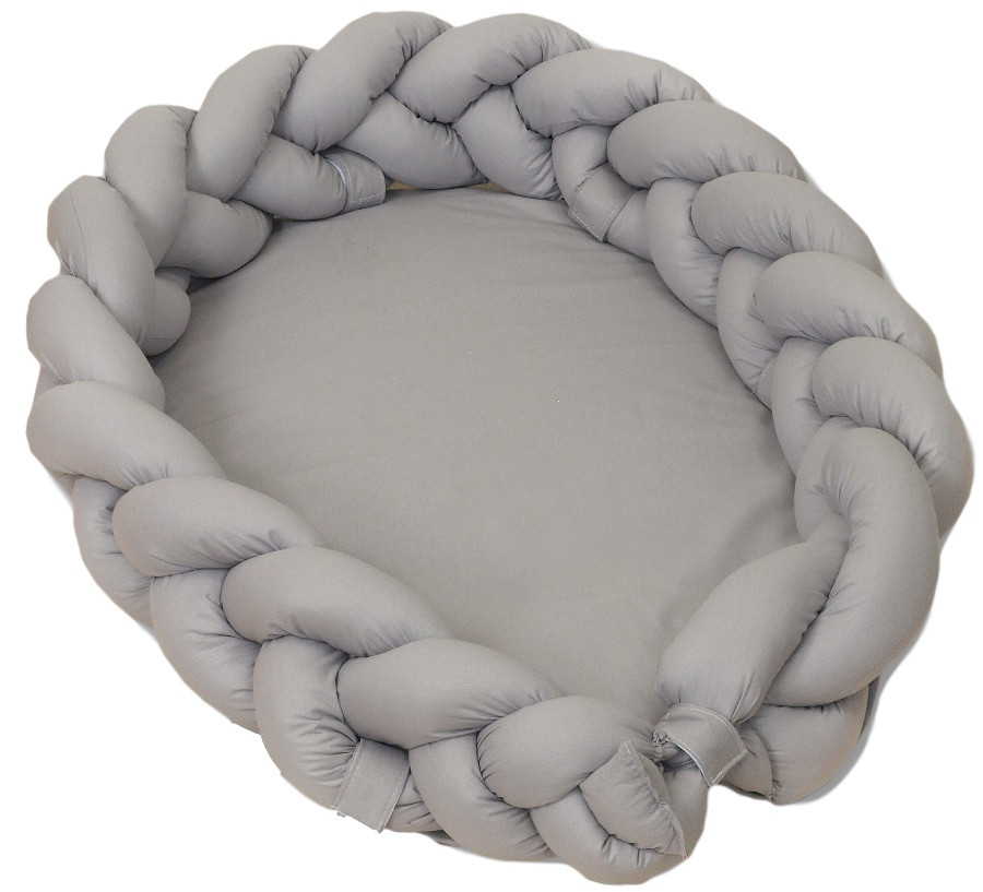 MamaLoes Amy Pure Grijs 2-in-1 Babynest en Braided Bedbumper