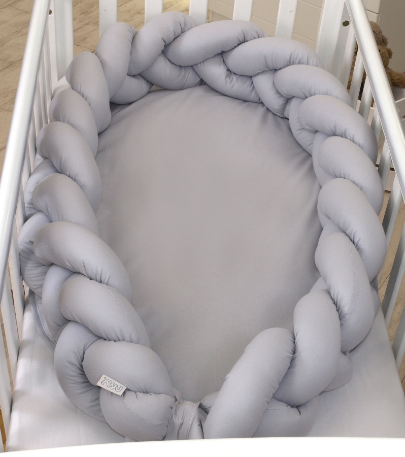 MamaLoes Amy Pure Grijs 2-in-1 Babynest en Braided Bedbumper