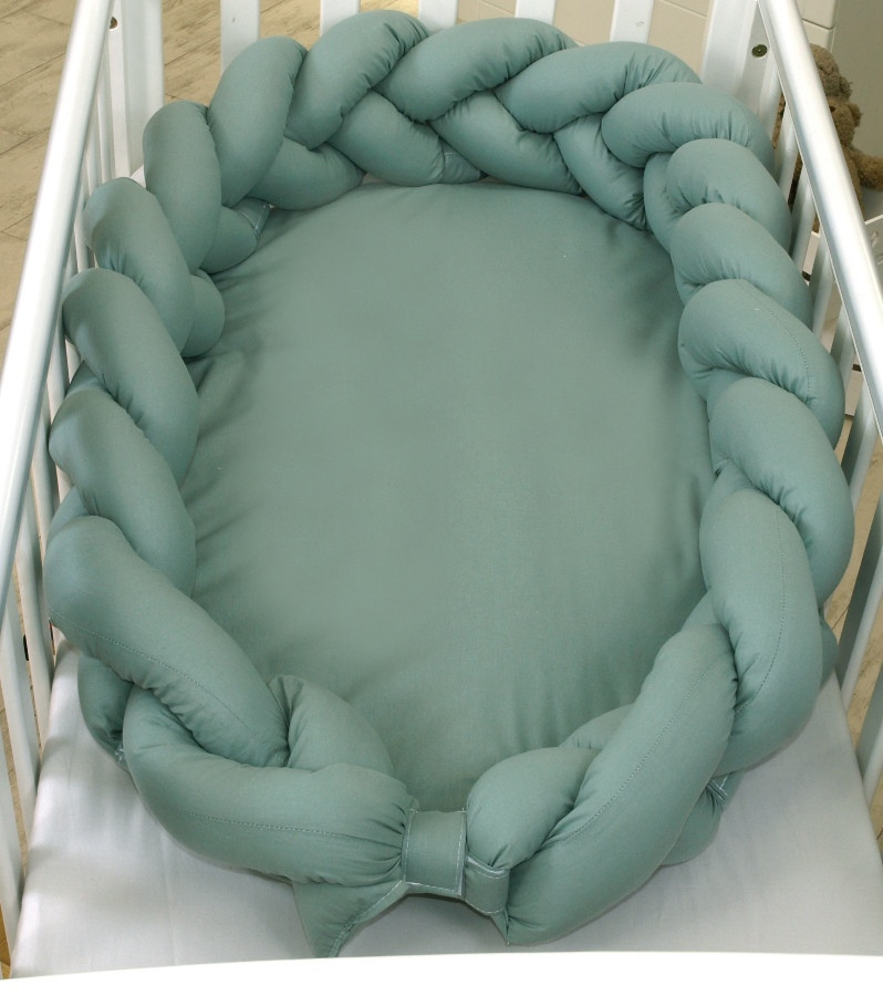 MamaLoes Amy Pure Stonegreen 2-in-1 Babynest en Braided Bedbumper