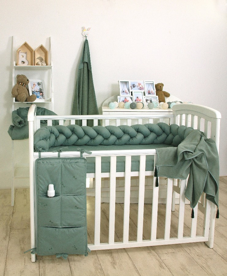 MamaLoes Amy Pure Stonegreen 2-in-1 Babynest en Braided Bedbumper