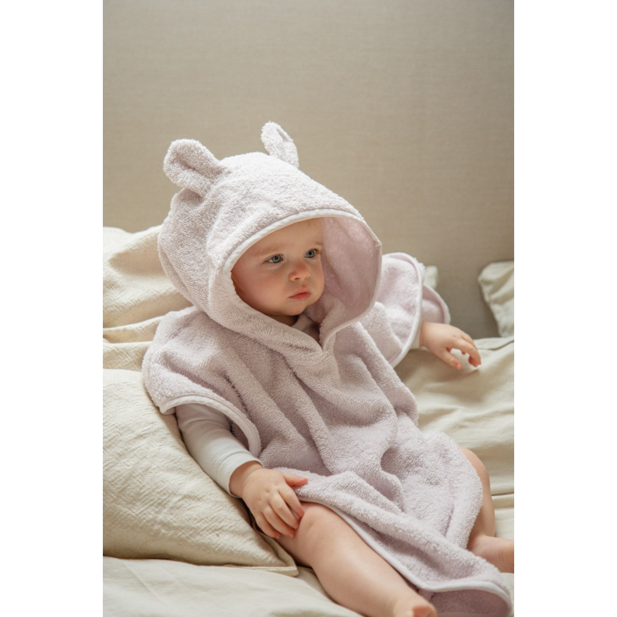 MamaLoes Beer Badstof Lila Kinder Badponcho