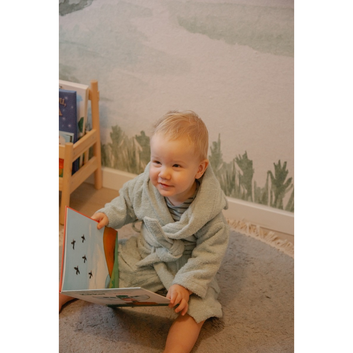 MamaLoes Beer Badstof Stone Green 0-1jr Baby Badjas