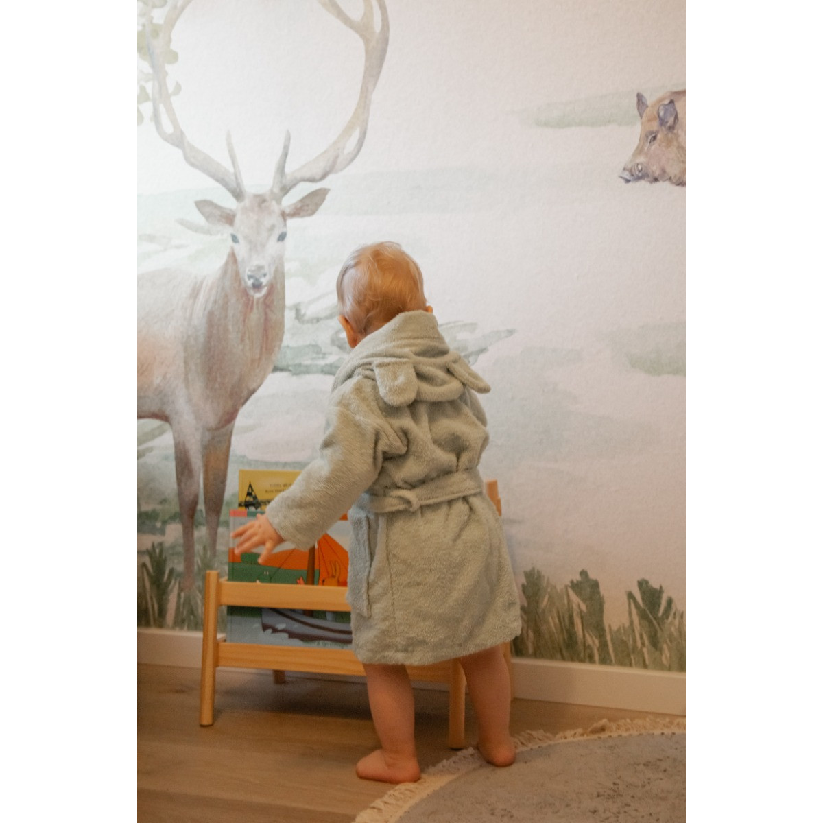 MamaLoes Beer Badstof Stone Green 1-2jr Kinder Badjas