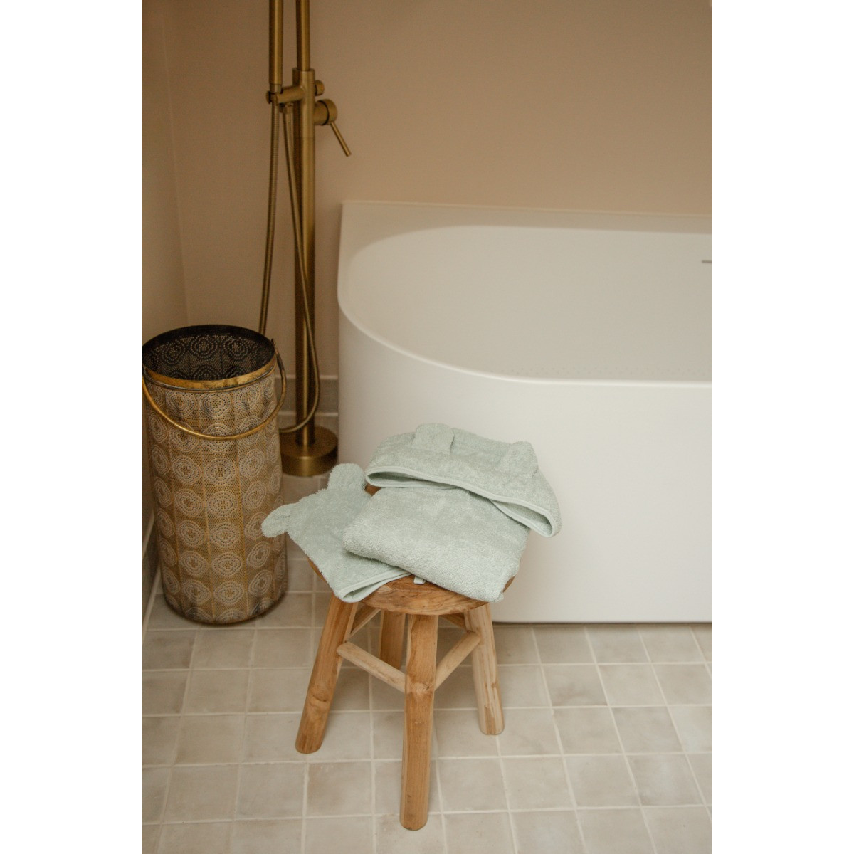 MamaLoes Beer Badstof Stone Green Kinder Badponcho