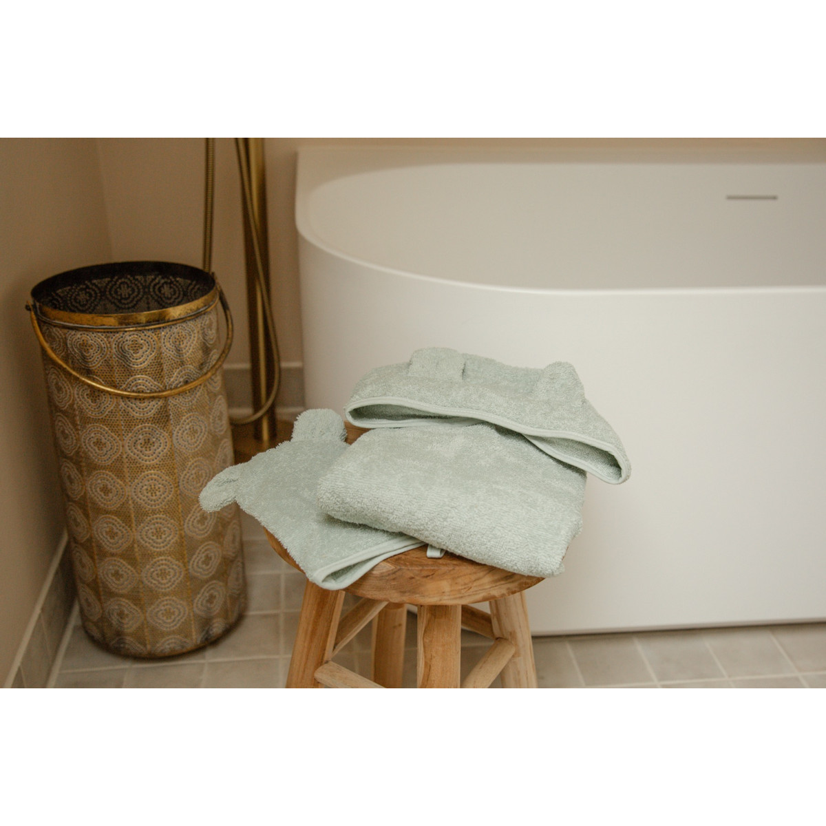 MamaLoes Beer Badstof Stone Green Kinder Badponcho