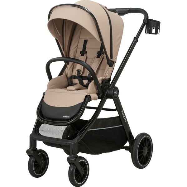 Set MamaLoes Bodi Nougat/Zwart: Kinderwagen, Autostoel, Base, Wieg, Schommel & Stoel