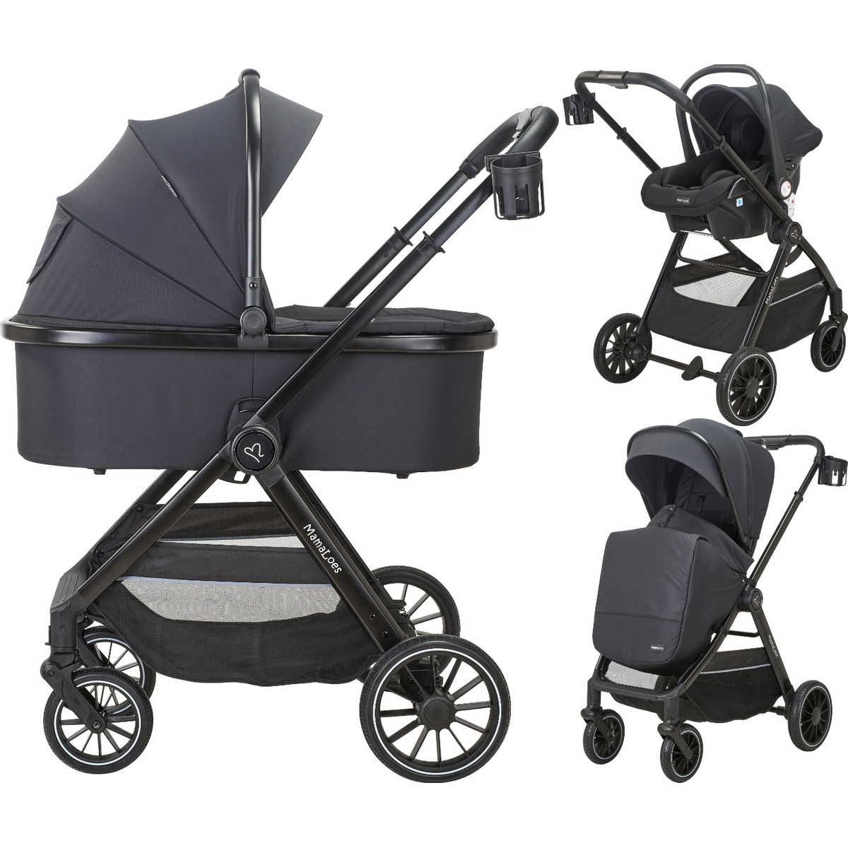 MamaLoes Bodi Zwart 3-in-1 Kinderwagen incl. Autostoel
