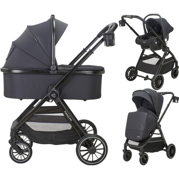 Set MamaLoes Bodi Zwart/Beige: Kinderwagen, Autostoel, Base, Wieg, Schommel & Stoel