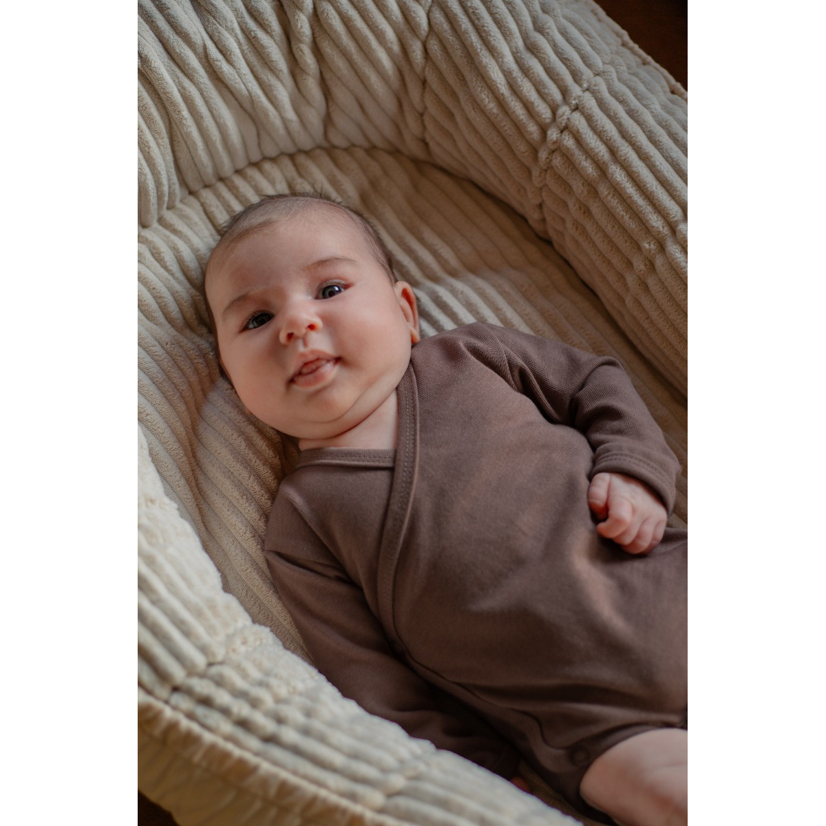 MamaLoes Chocolade Maat 68 Lange Mouw Overslag Romper