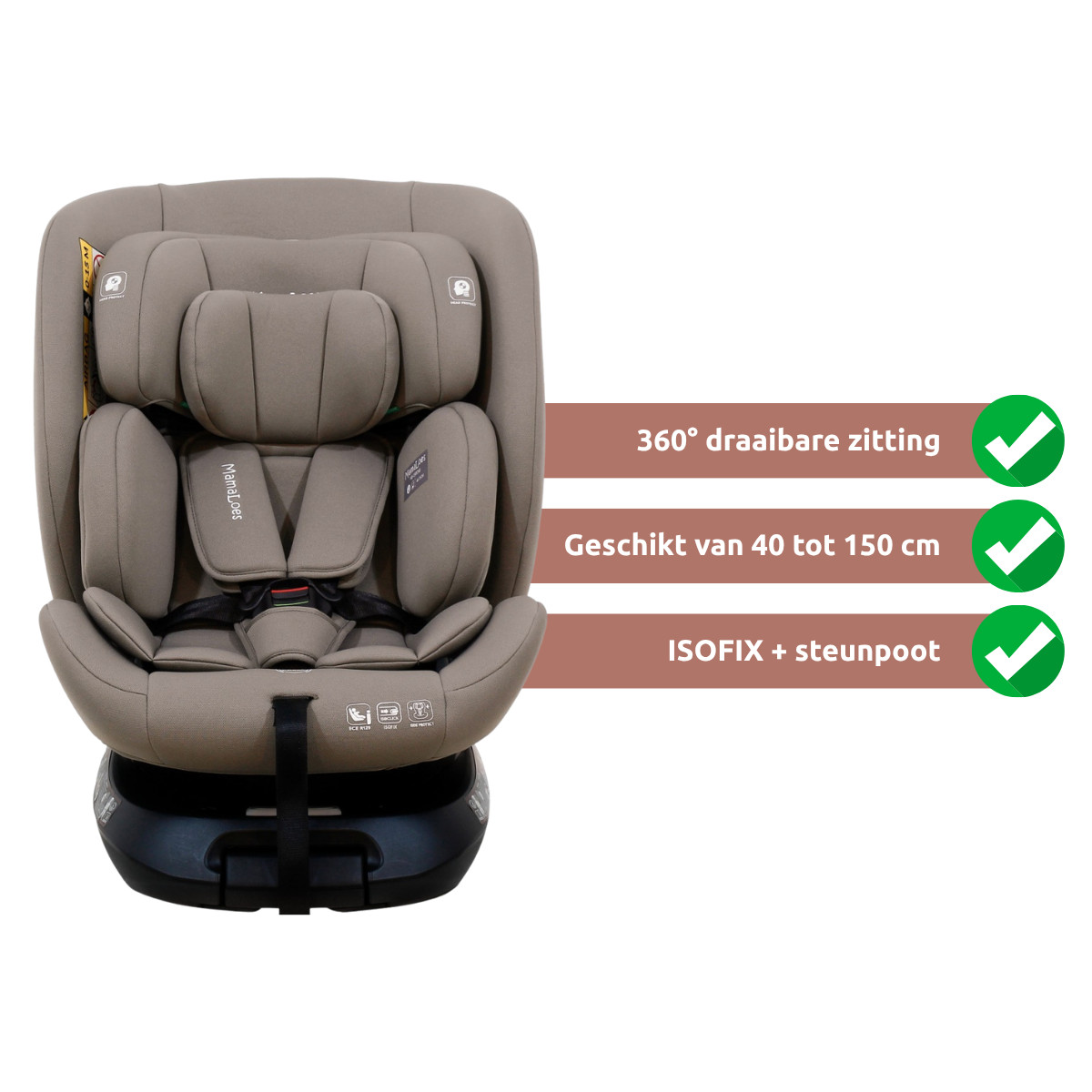 MamaLoes Demian Taupe 40-150 cm 360° i-Size Autostoel