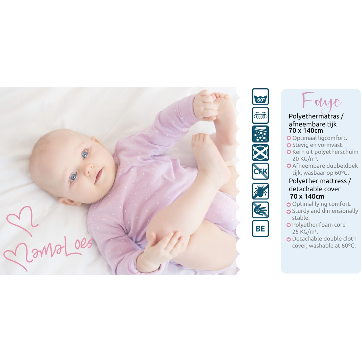 MamaLoes Faye 70x140x10 cm Juniormatras