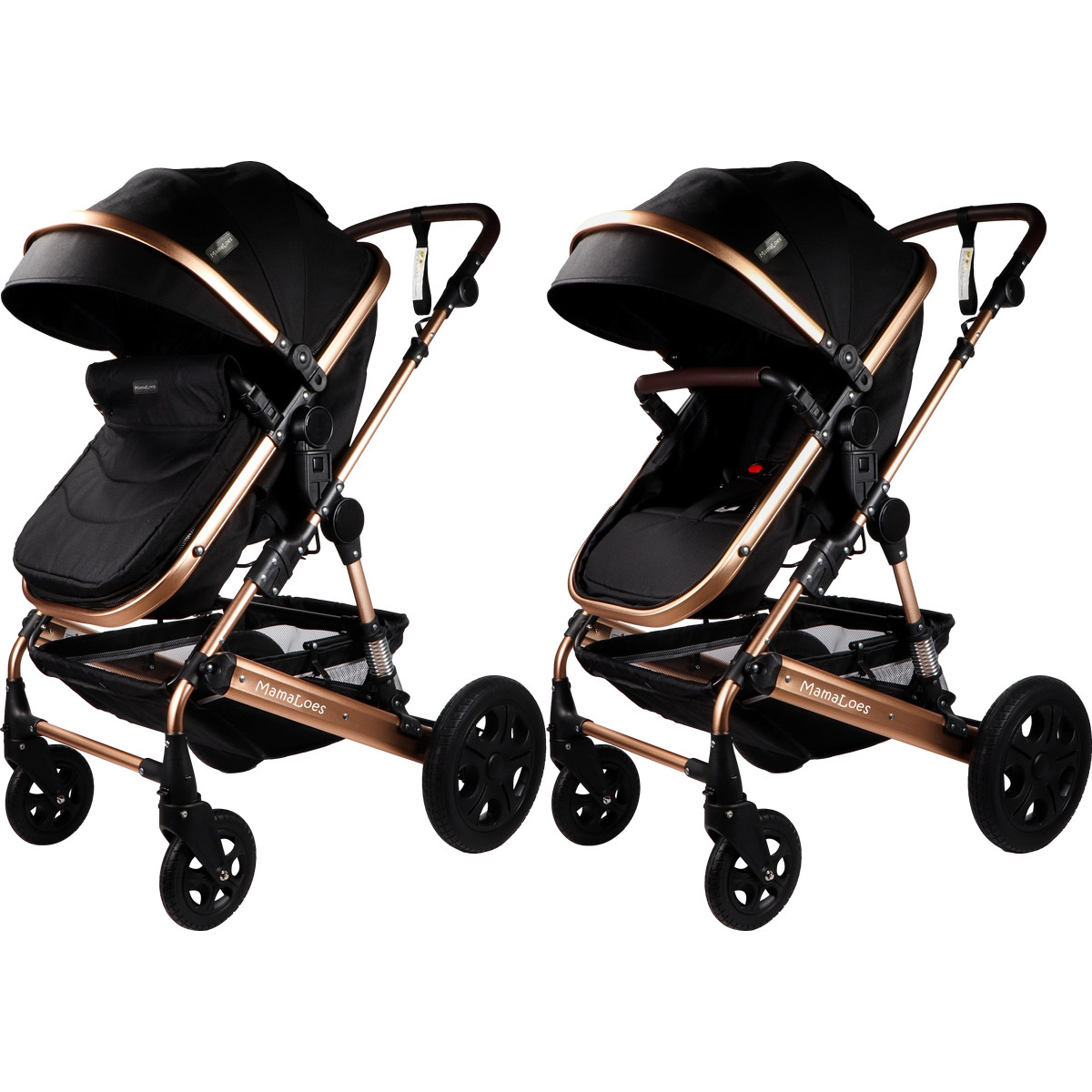 MamaLoes Marly Zwart/Antraciet 3-in-1 Combi Kinderwagen incl. Autostoel