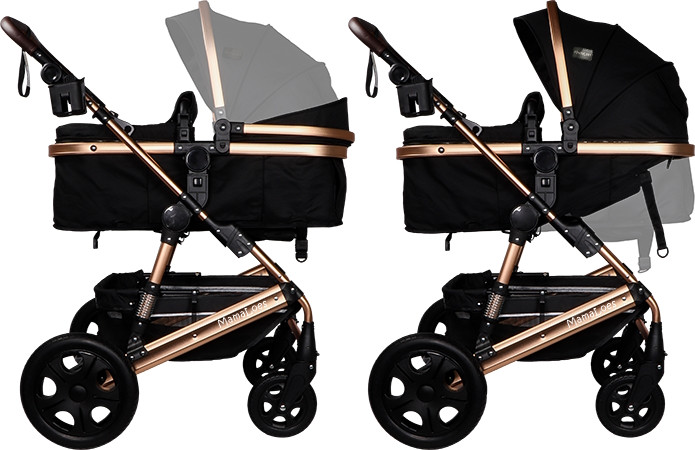 MamaLoes Marly Zwart/Rose 3-in-1 Combi Kinderwagen incl. Autostoel
