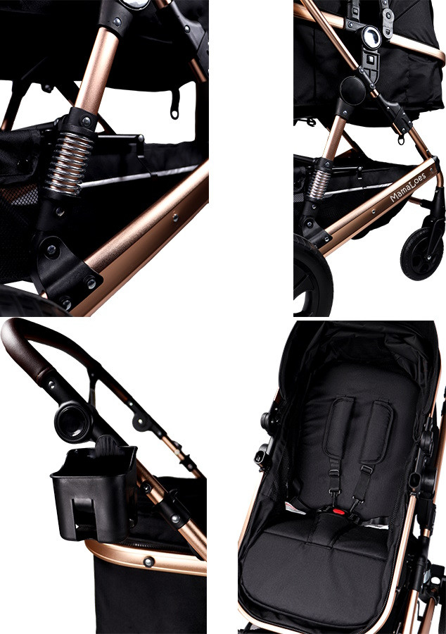 MamaLoes Marly Zwart/Rose 3-in-1 Combi Kinderwagen incl. Autostoel