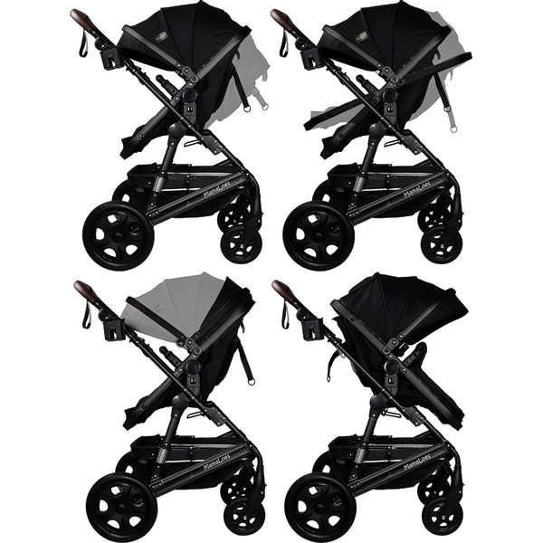 Set MamaLoes Marly Zwart/Zwart: Kinderwagen, Autostoel, Wieg, Schommel en Stoel