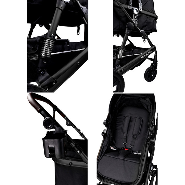Set MamaLoes Marly Zwart/Zwart: Kinderwagen, Autostoel, Wieg, Schommel en Stoel