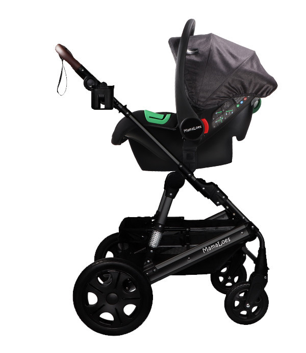 Set MamaLoes Marly Antraciet/Zwart: Kinderwagen, Autostoel, Wieg, Schommel en Stoel